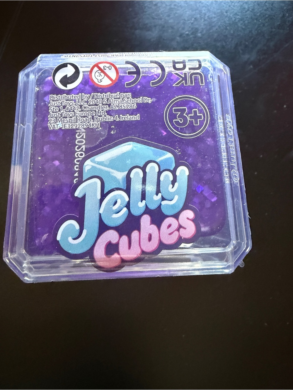 New Just Toys Jelly Cubes 2.5" Squishy Squeeze Glitter Purple Fidget Tactile 3+